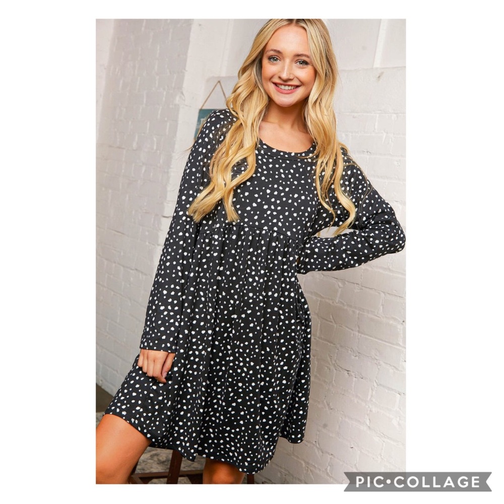 BLACK DOT BABYDOLL POCKETED SWING DRESS - Picture 2 of 2